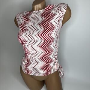 Mix + Match Zigzag Geometric Tank Top XS Red White Y2K Indie Sleeveless Tie